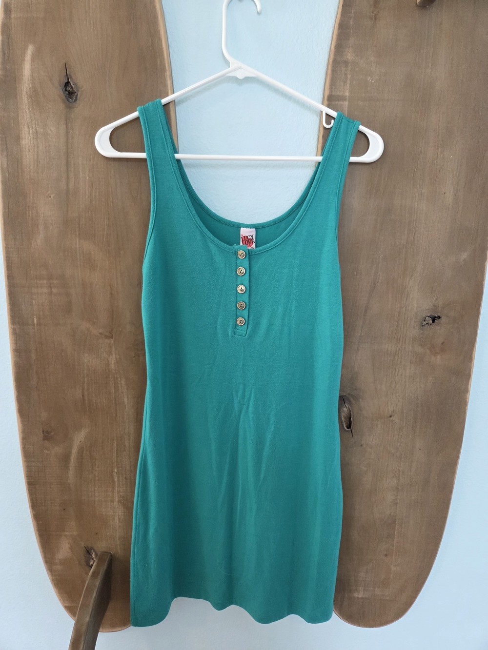 Lucy Love Teal Sleeveless Henley Mini Dress